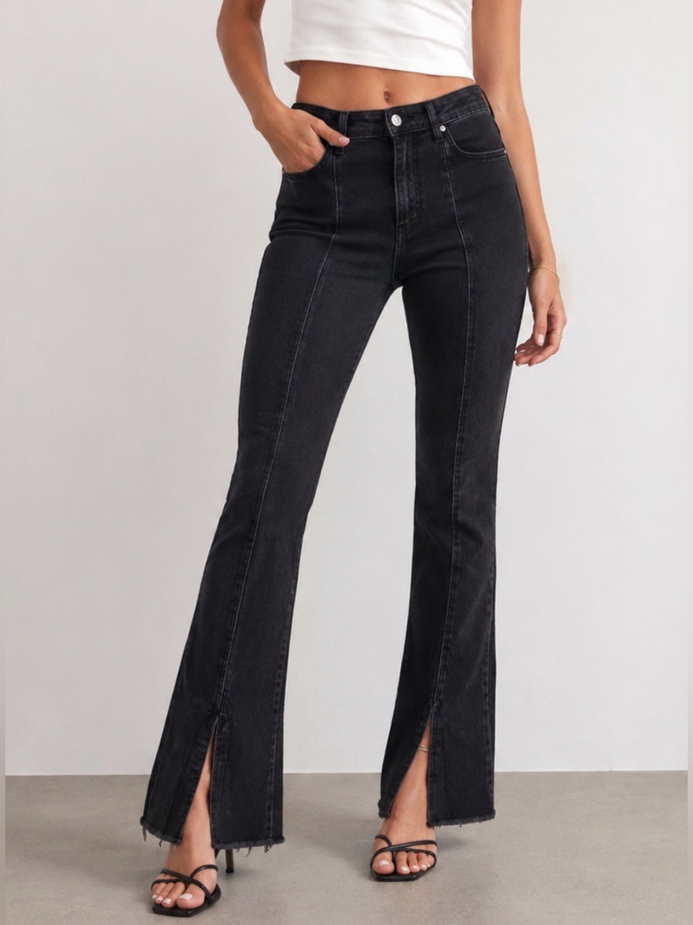 Abercrombie & Fitch Black High-Rise Split-Hem Flare Jeans